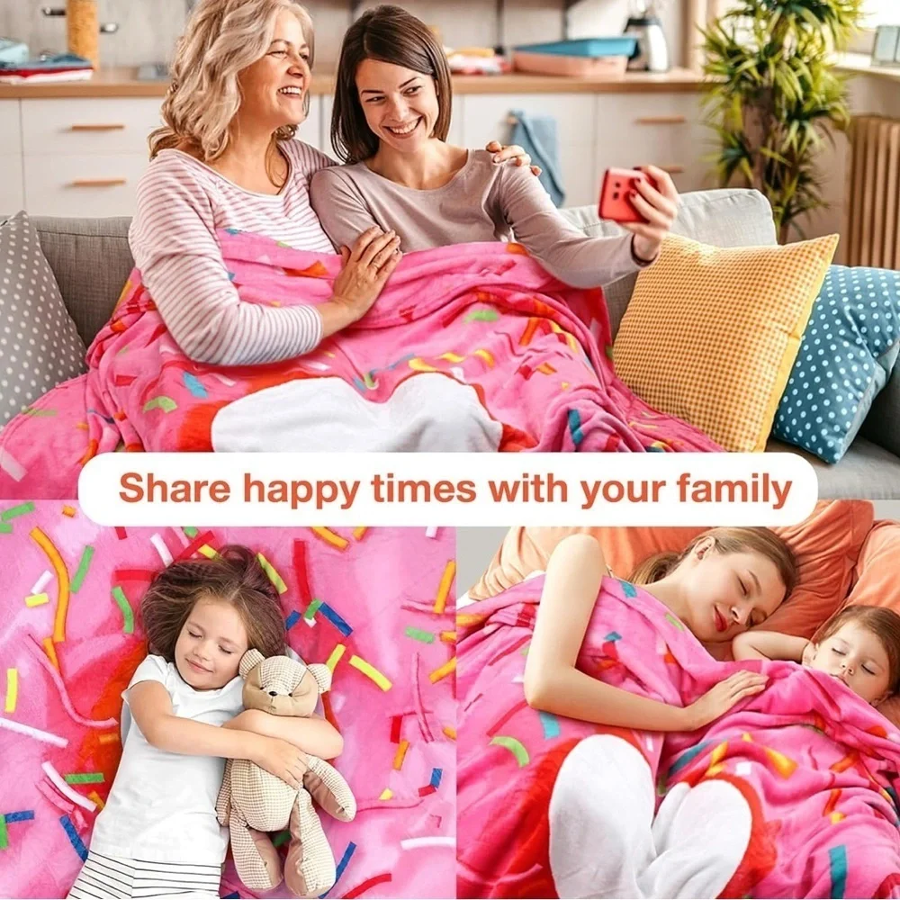 Giant Donut Throw Blanket, Double Sided, Pink, White, 71 inches